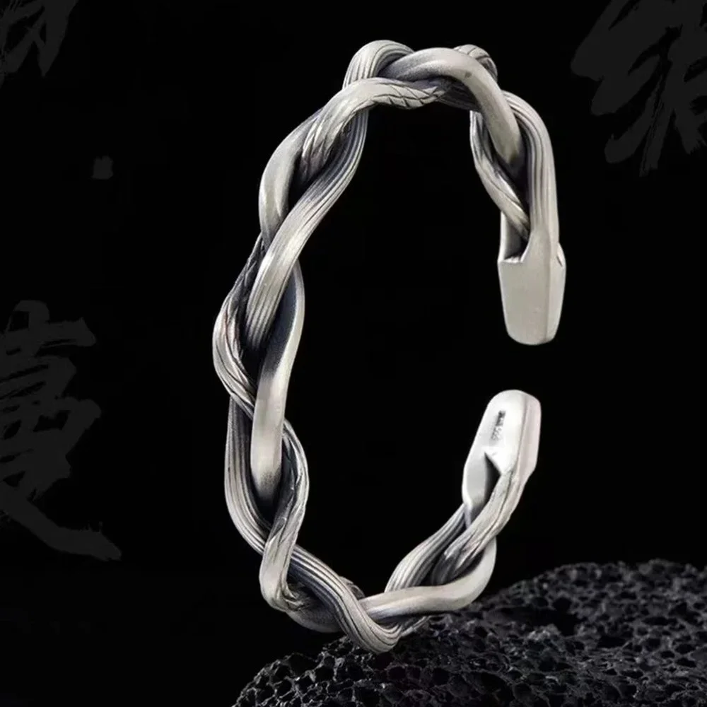 NEW Lg Unisex‎ Solid Twist 925 Sterling Silver Bracelet, Adjustable